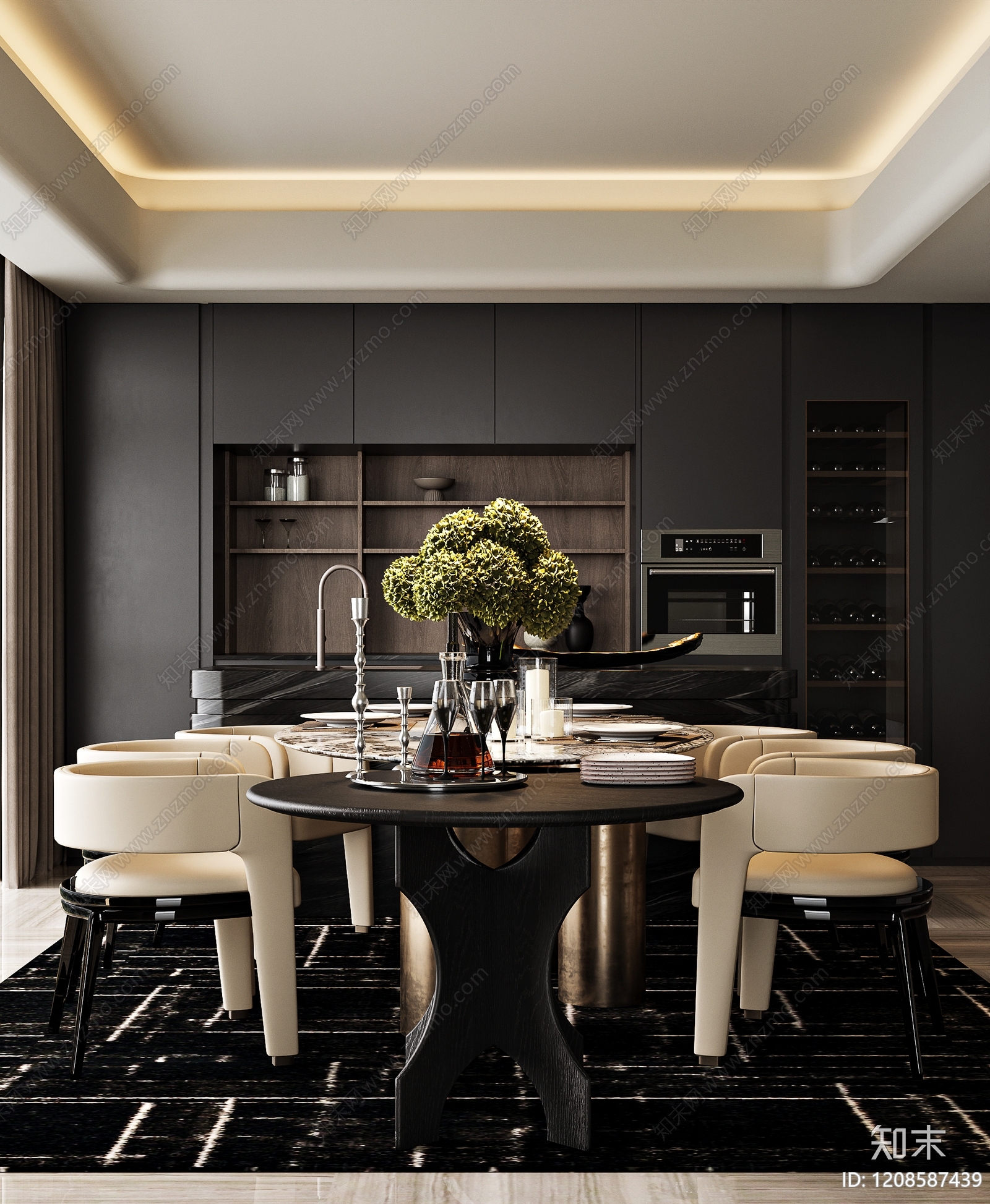 意式轻奢别墅餐厅3D模型下载【ID:1208587439】