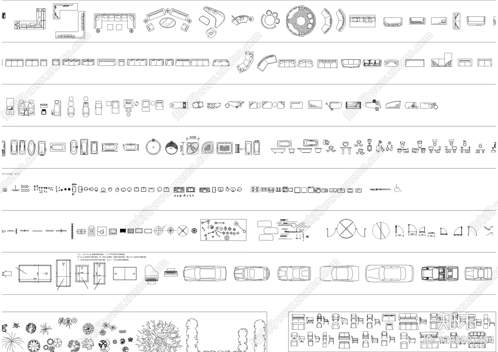 现代家具图库cad施工图下载【ID:1208587494】