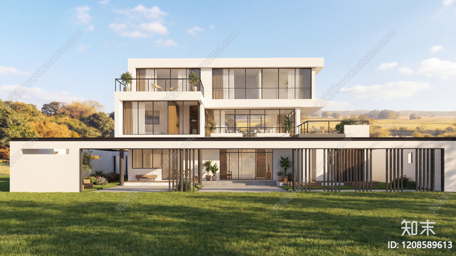现代别墅SU模型下载【ID:1208589613】
