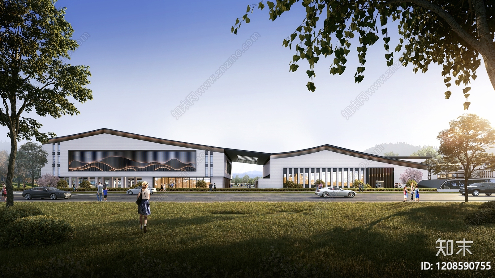 新中式体育馆外观3D模型下载【ID:1208590755】