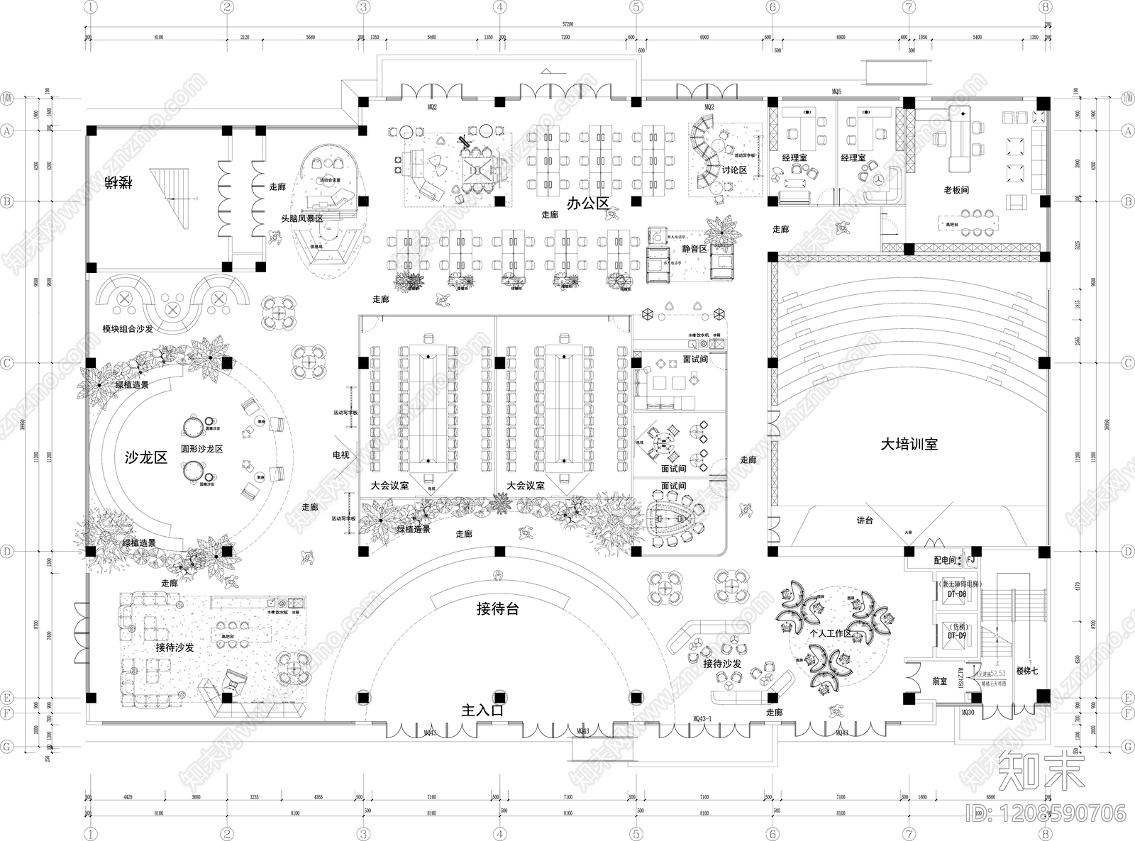 极简开放办公室施工图下载【ID:1208590706】