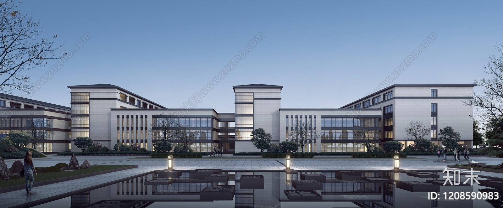 新中式学校外观3D模型下载【ID:1208590983】