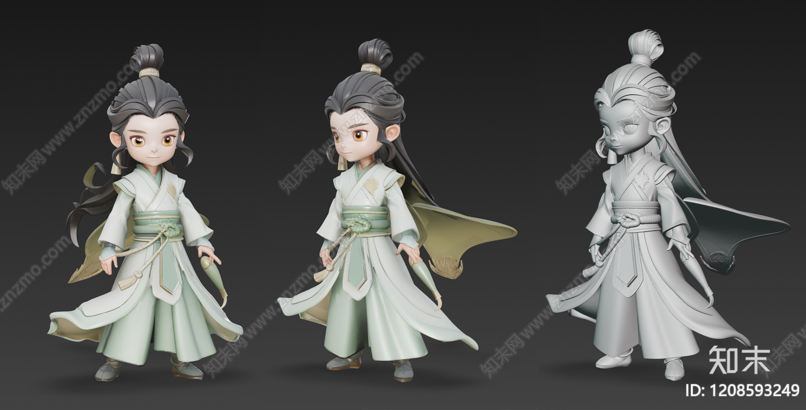 新中式Q版虚拟人物3D模型下载【ID:1208593249】