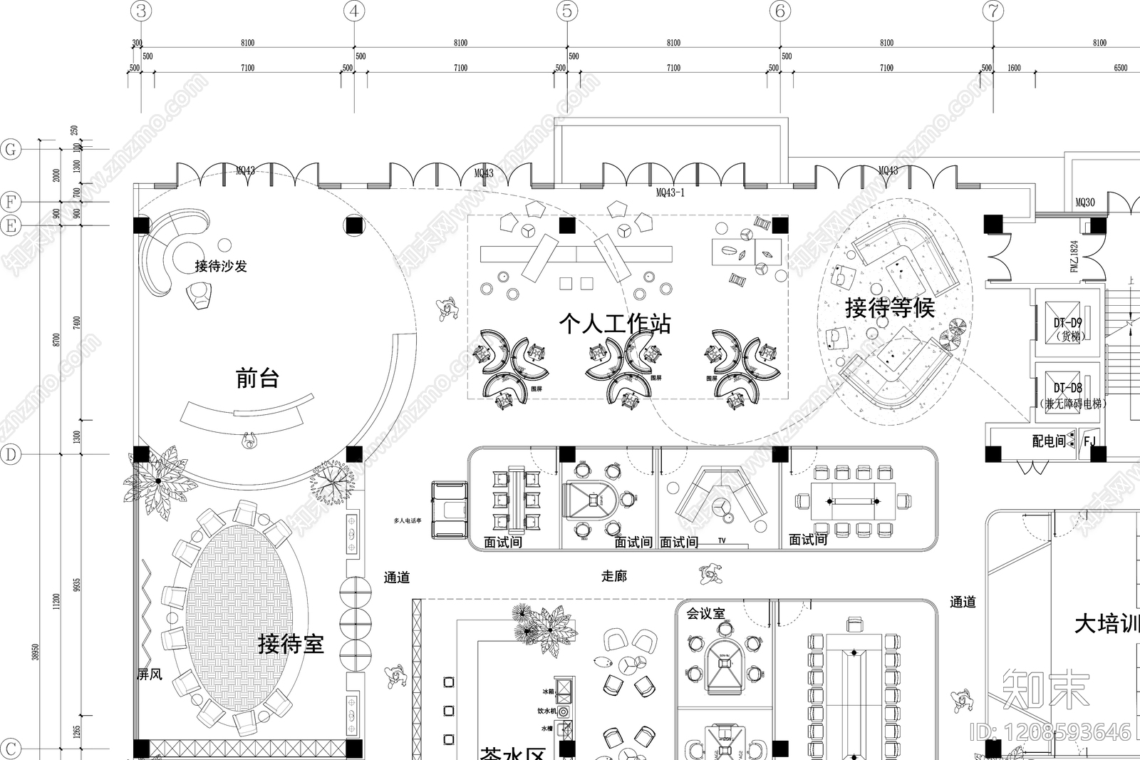 现代整体办公空间cad施工图下载【ID:1208593646】