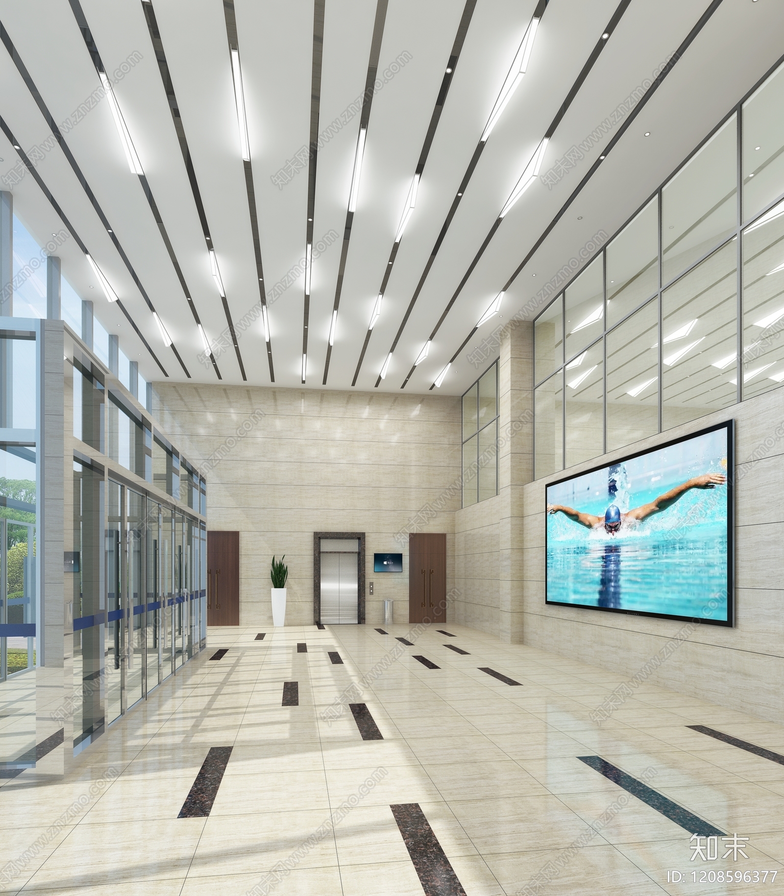 现代简约办公大厅3D模型下载【ID:1208596377】