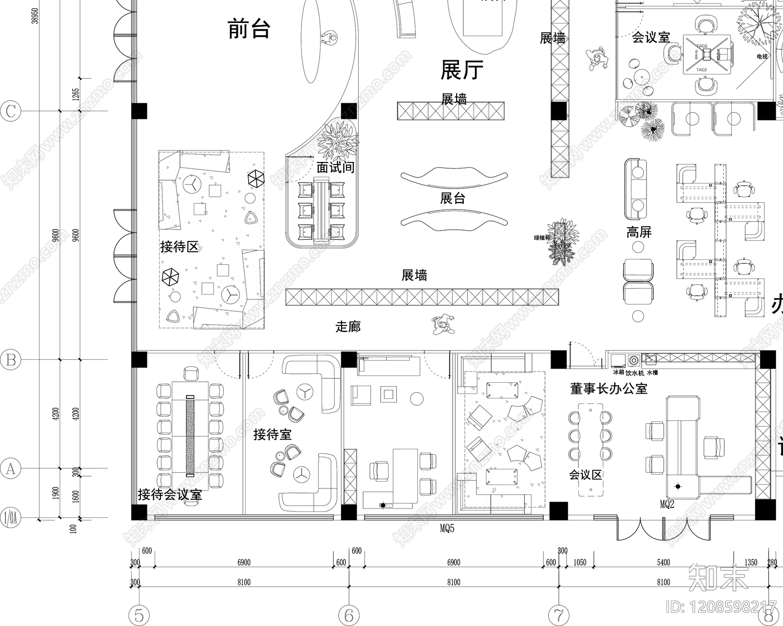现代开放办公室cad施工图下载【ID:1208598217】