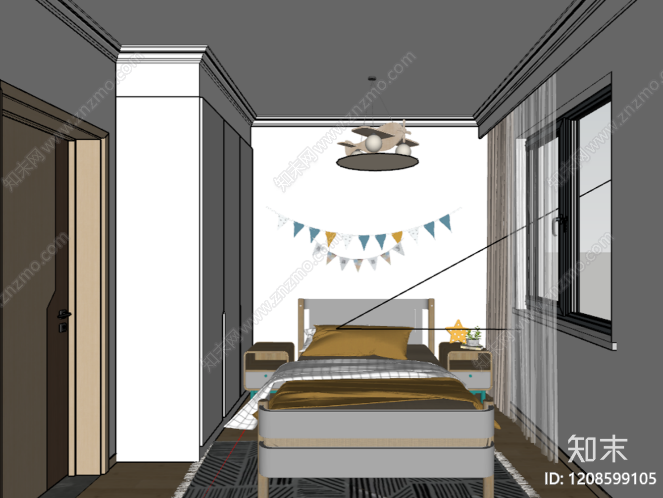 现代男孩房SU模型下载【ID:1208599105】