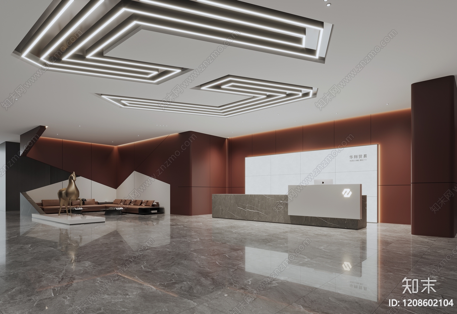 现代简约办公大厅3D模型下载【ID:1208602104】