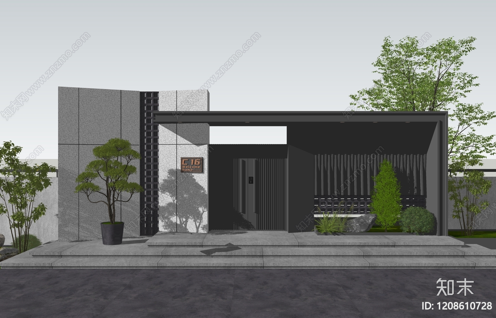 现代庭院门SU模型下载【ID:1208610728】
