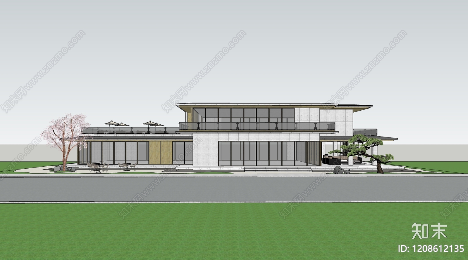 新中式侘寂餐饮建筑SU模型下载【ID:1208612135】