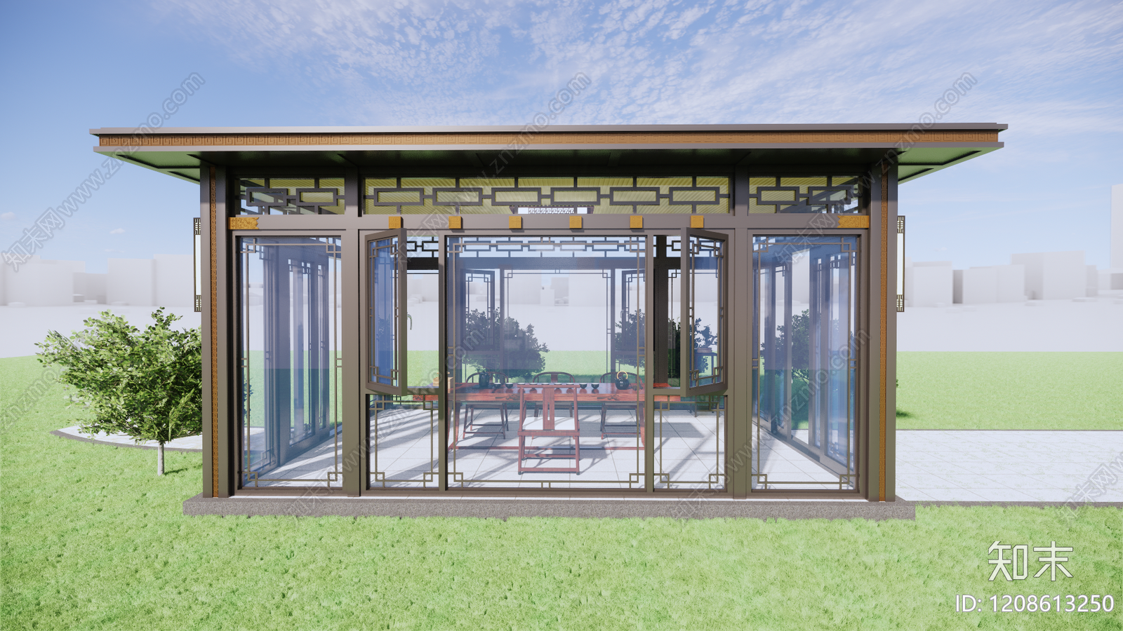 新中式中式亭子SU模型下载【ID:1208613250】