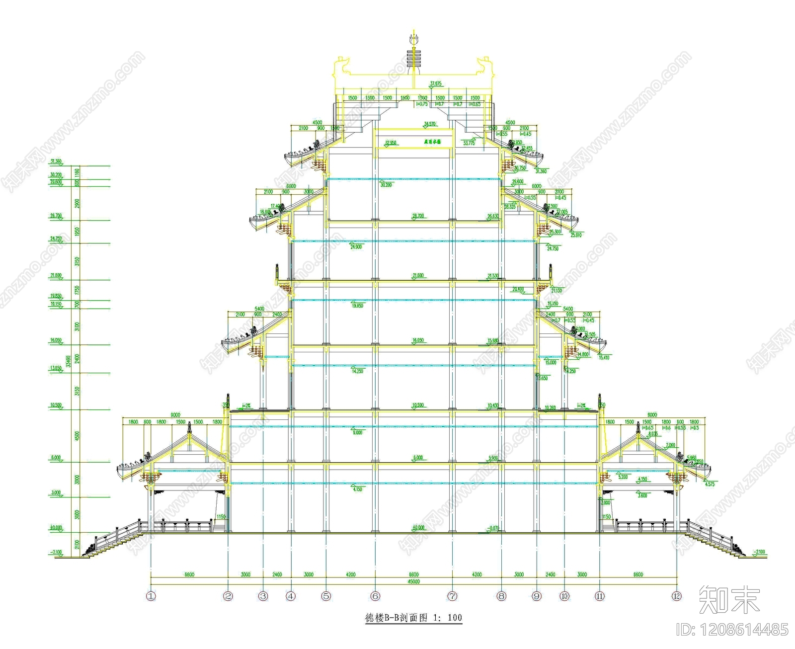 仿古建筑cad施工图下载【ID:1208614485】