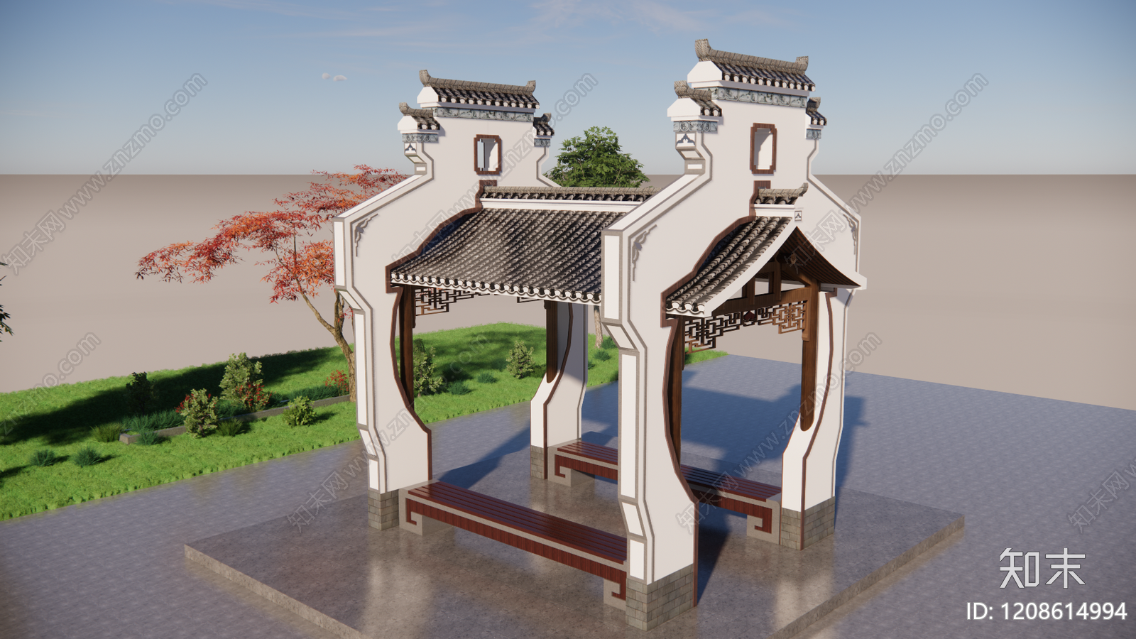 新中式现代其他景观小建筑SU模型下载【ID:1208614994】