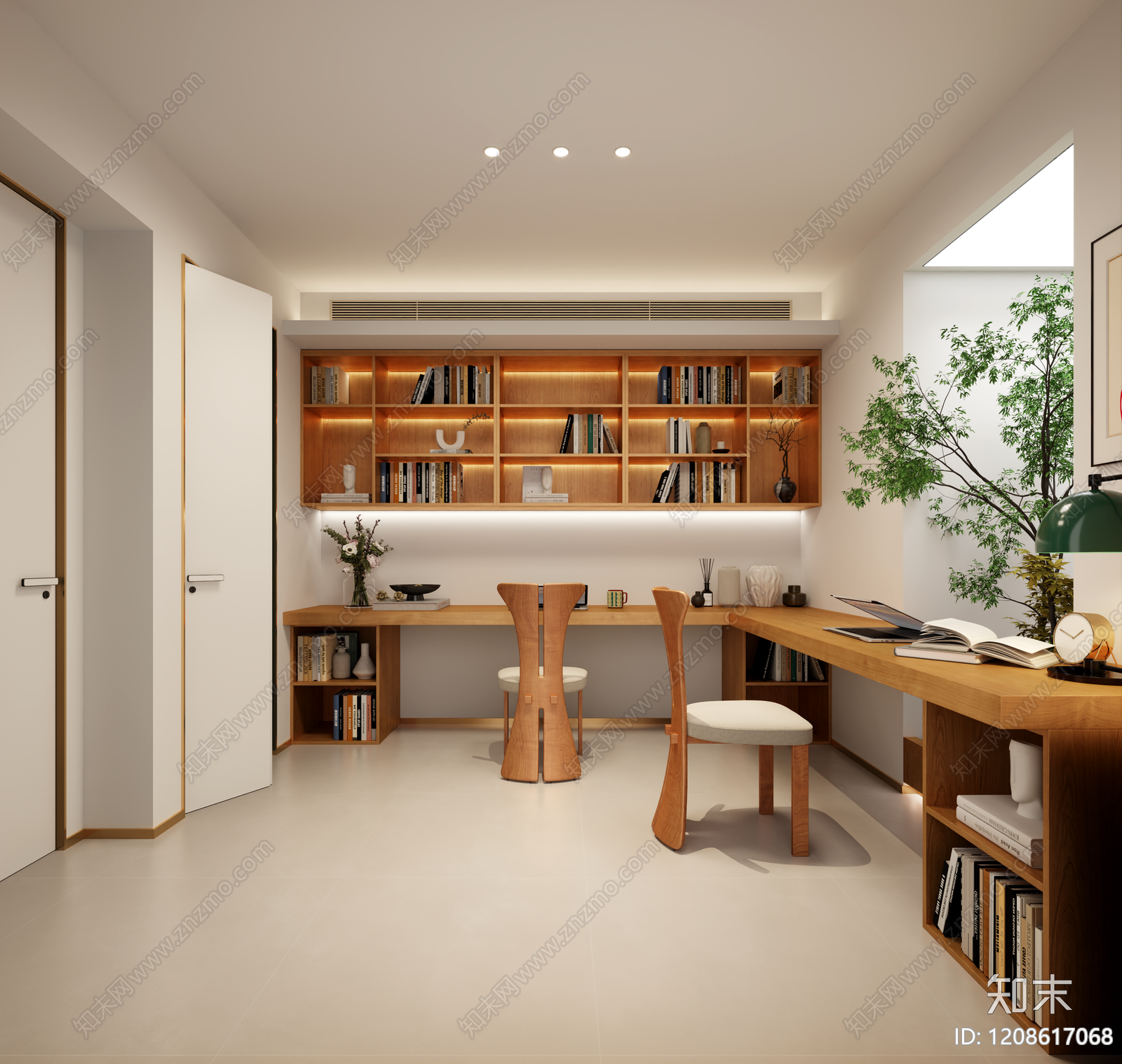 原木奶油风书房3D模型下载【ID:1208617068】