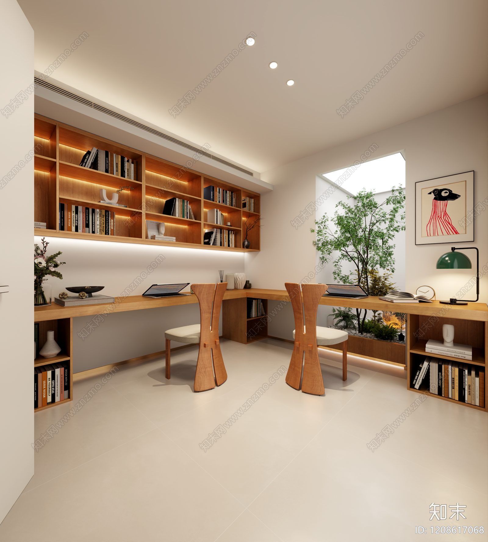 原木奶油风书房3D模型下载【ID:1208617068】