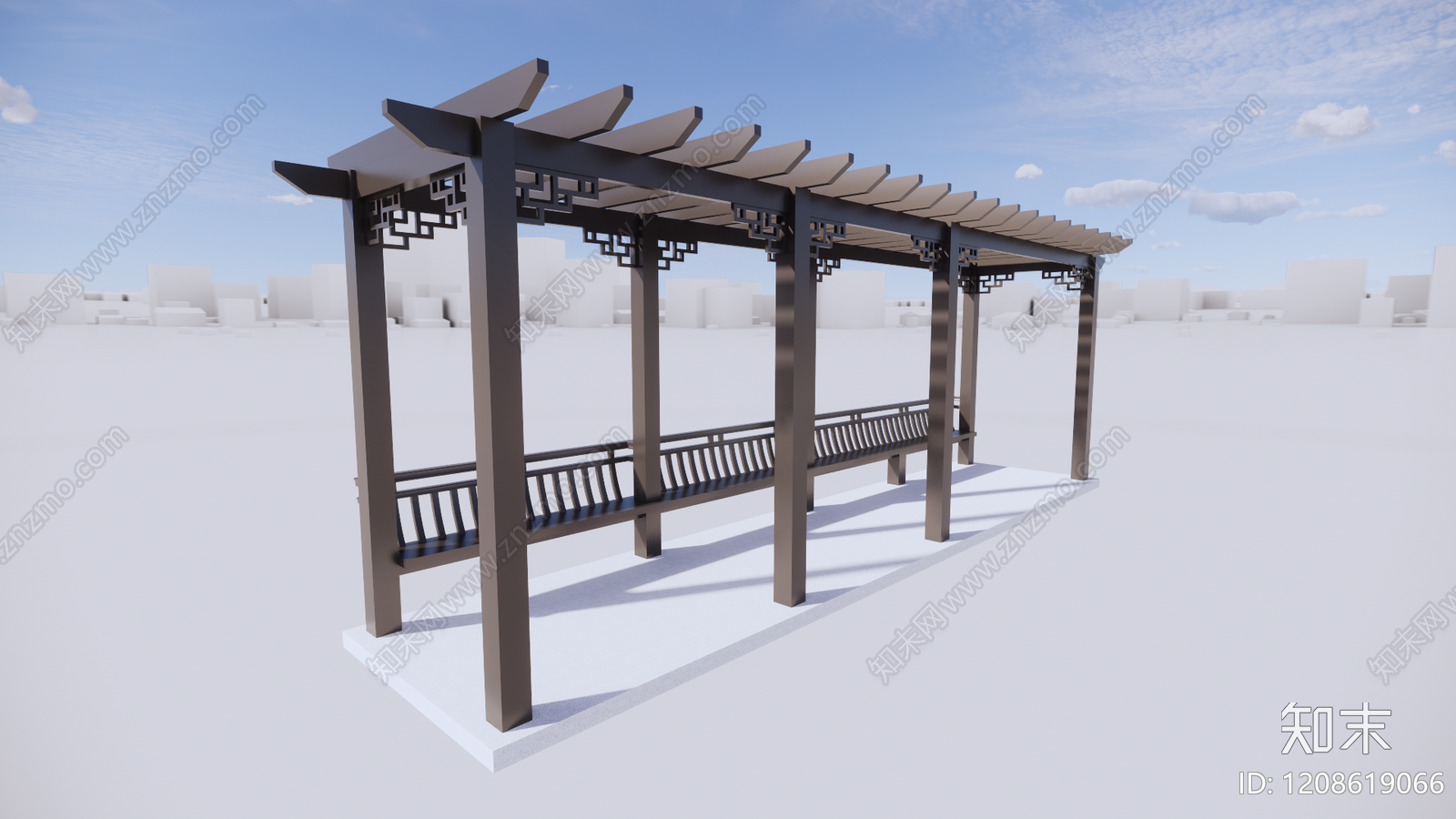 新中式中式廊架SU模型下载【ID:1208619066】