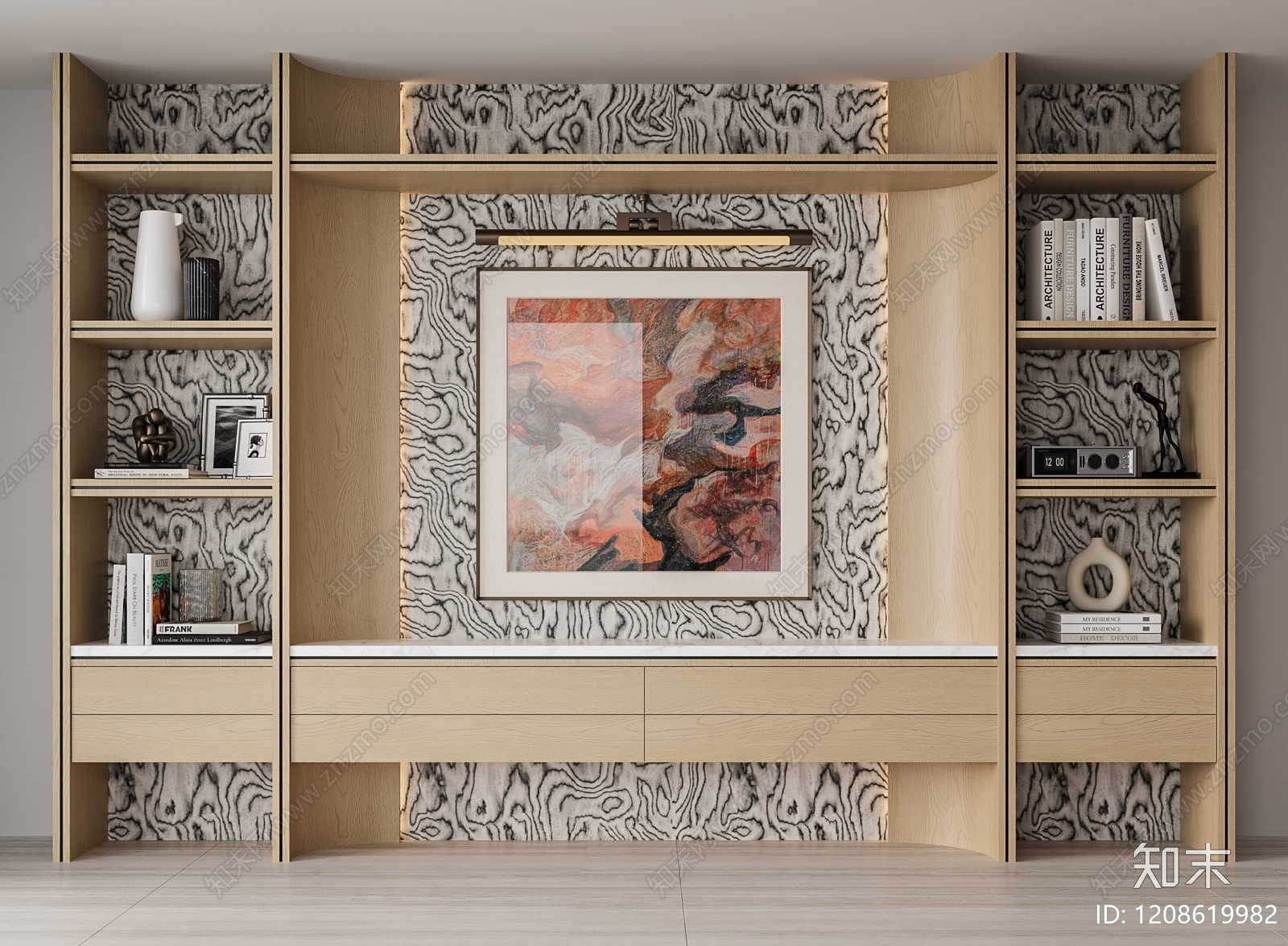 现代原木风开放式书房3D模型下载【ID:1208619982】