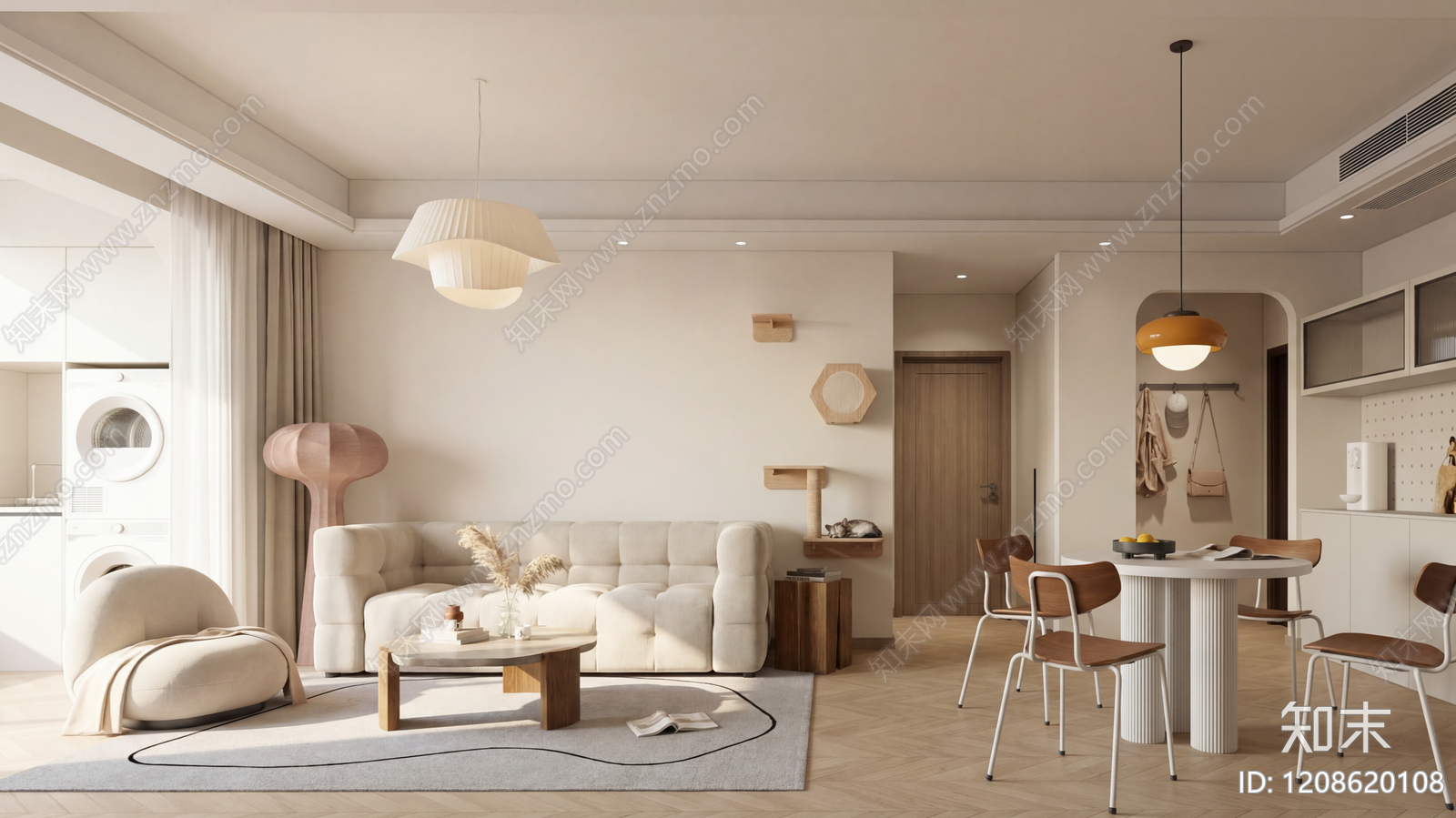 现代奶油小户型客厅SU模型下载【ID:1208620108】