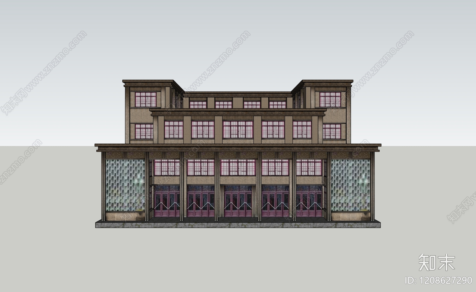 中式办公楼SU模型下载【ID:1208627290】