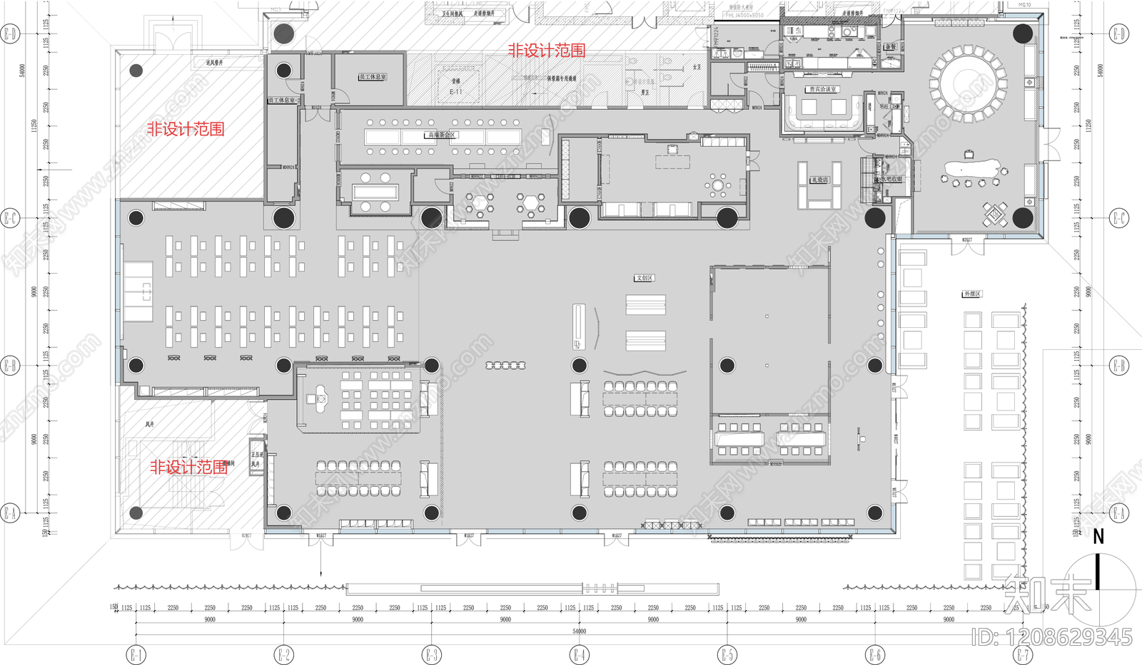 新中式中式其他文化空间施工图下载【ID:1208629345】