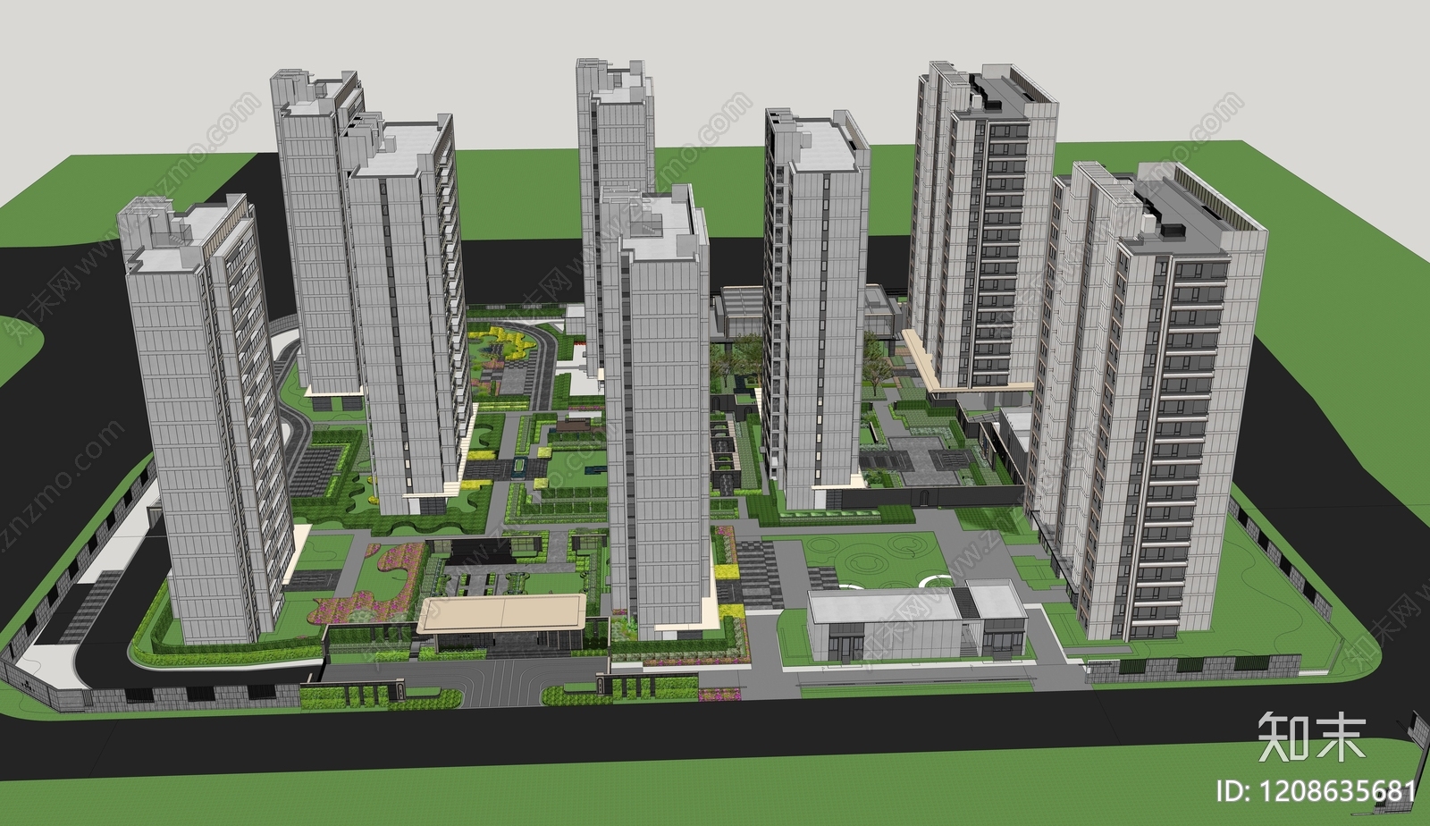 现代小区建筑SU模型下载【ID:1208635681】