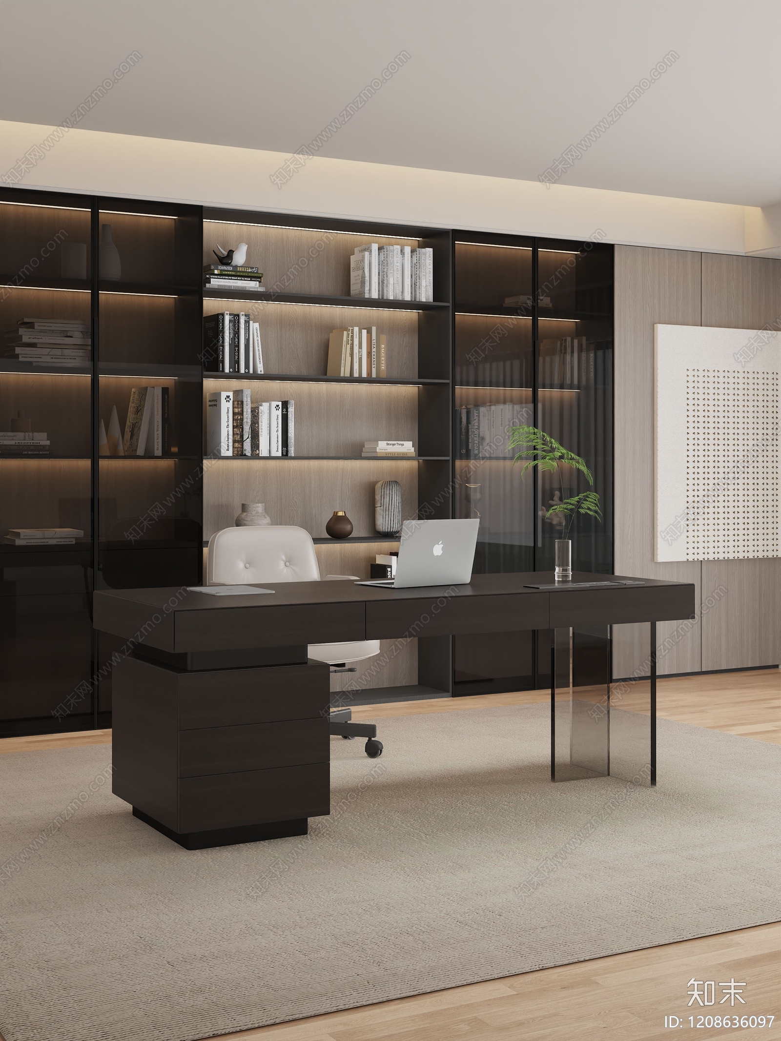 现代简约书房3D模型下载【ID:1208636097】