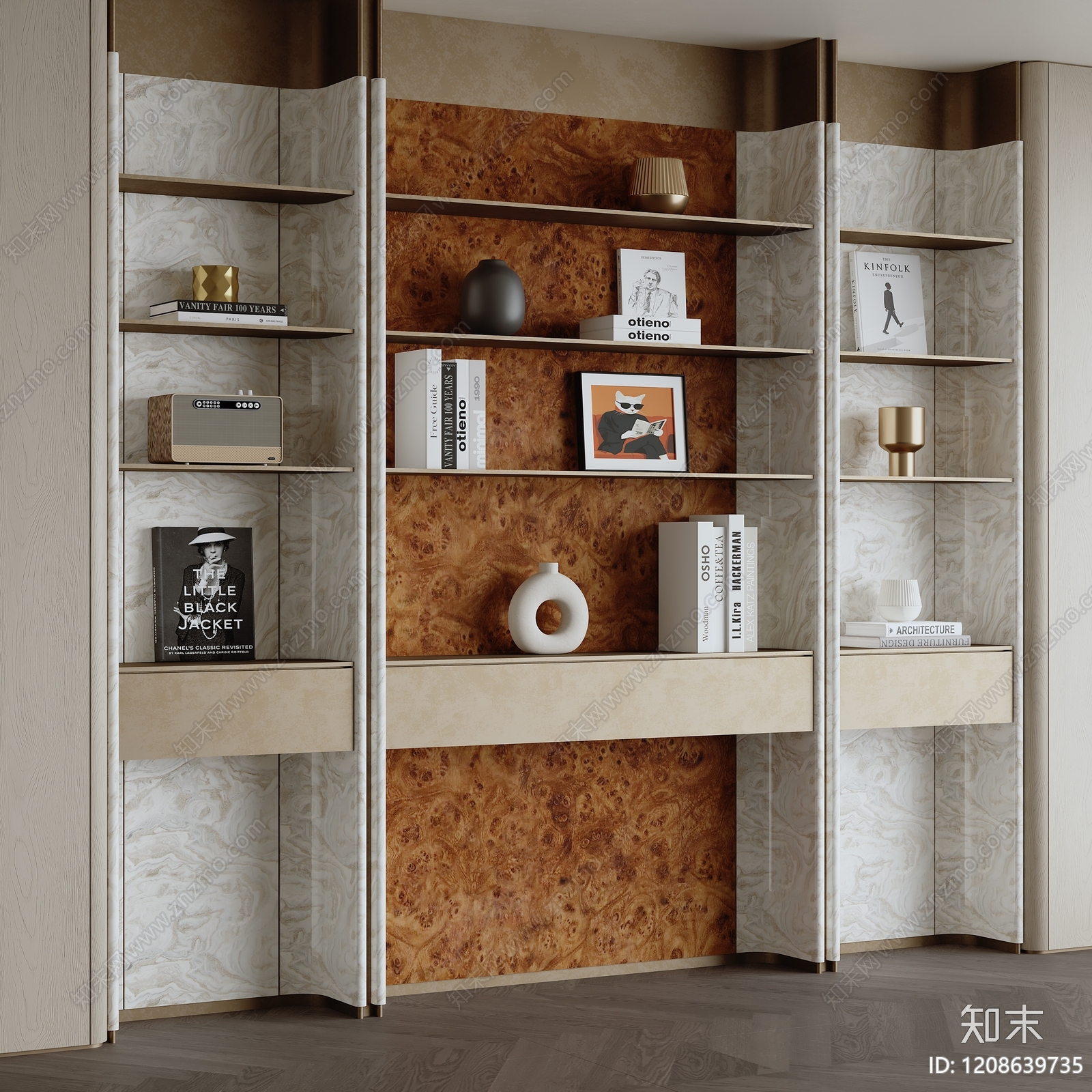 意式轻奢书柜3D模型下载【ID:1208639735】