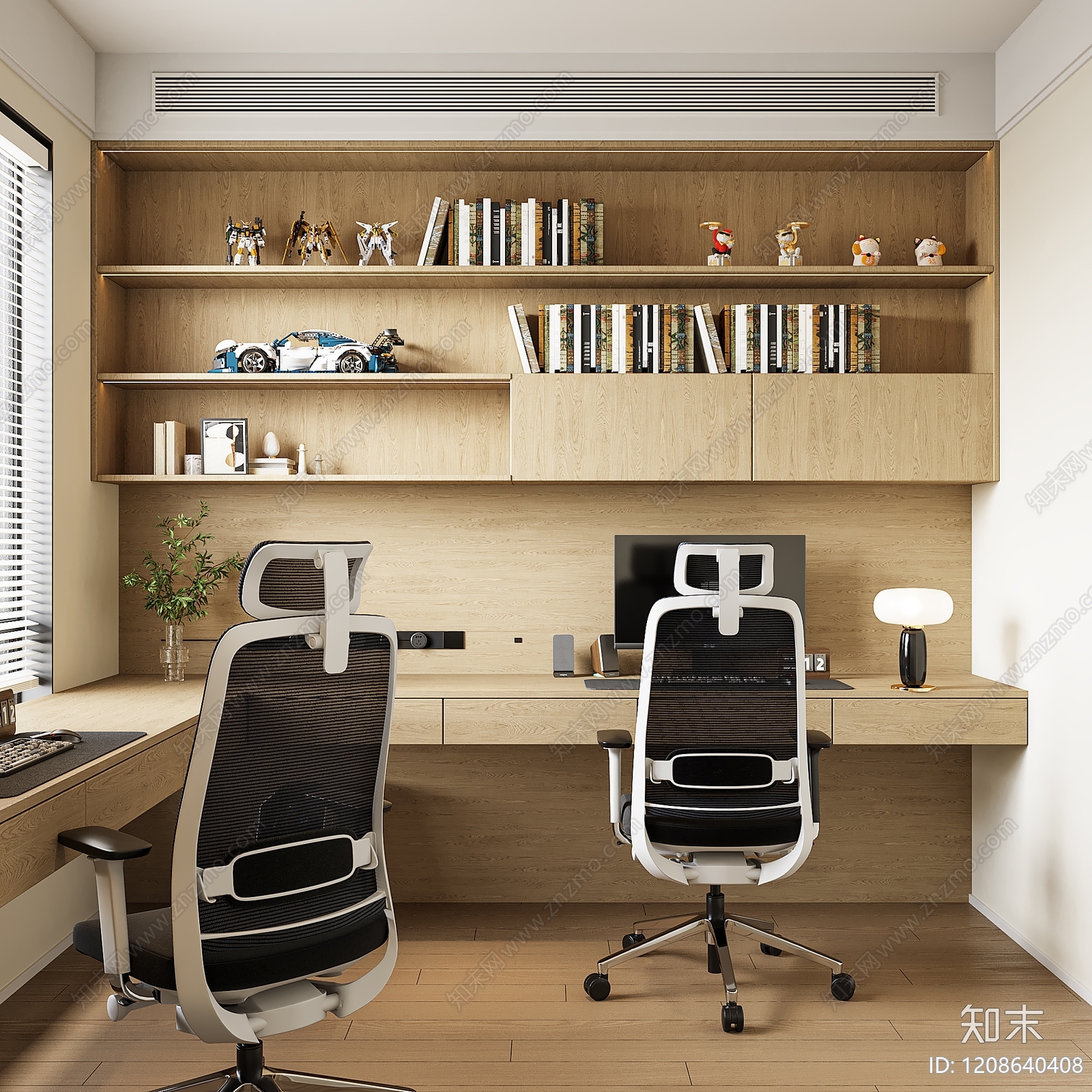 原木风书房3D模型下载【ID:1208640408】