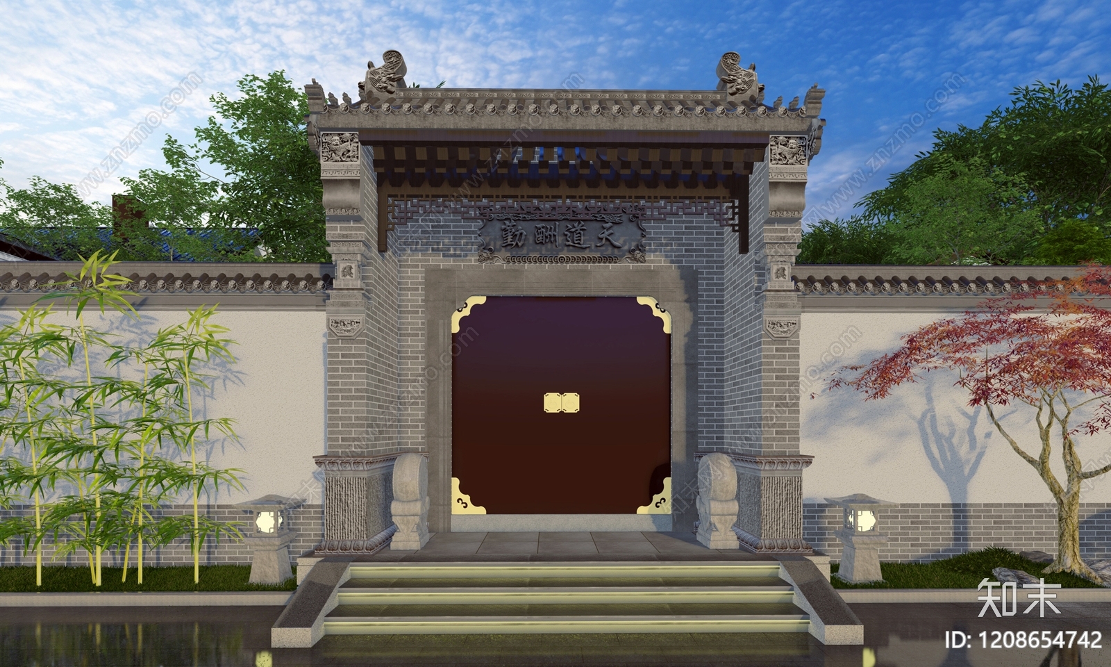新中式中式庭院门SU模型下载【ID:1208654742】