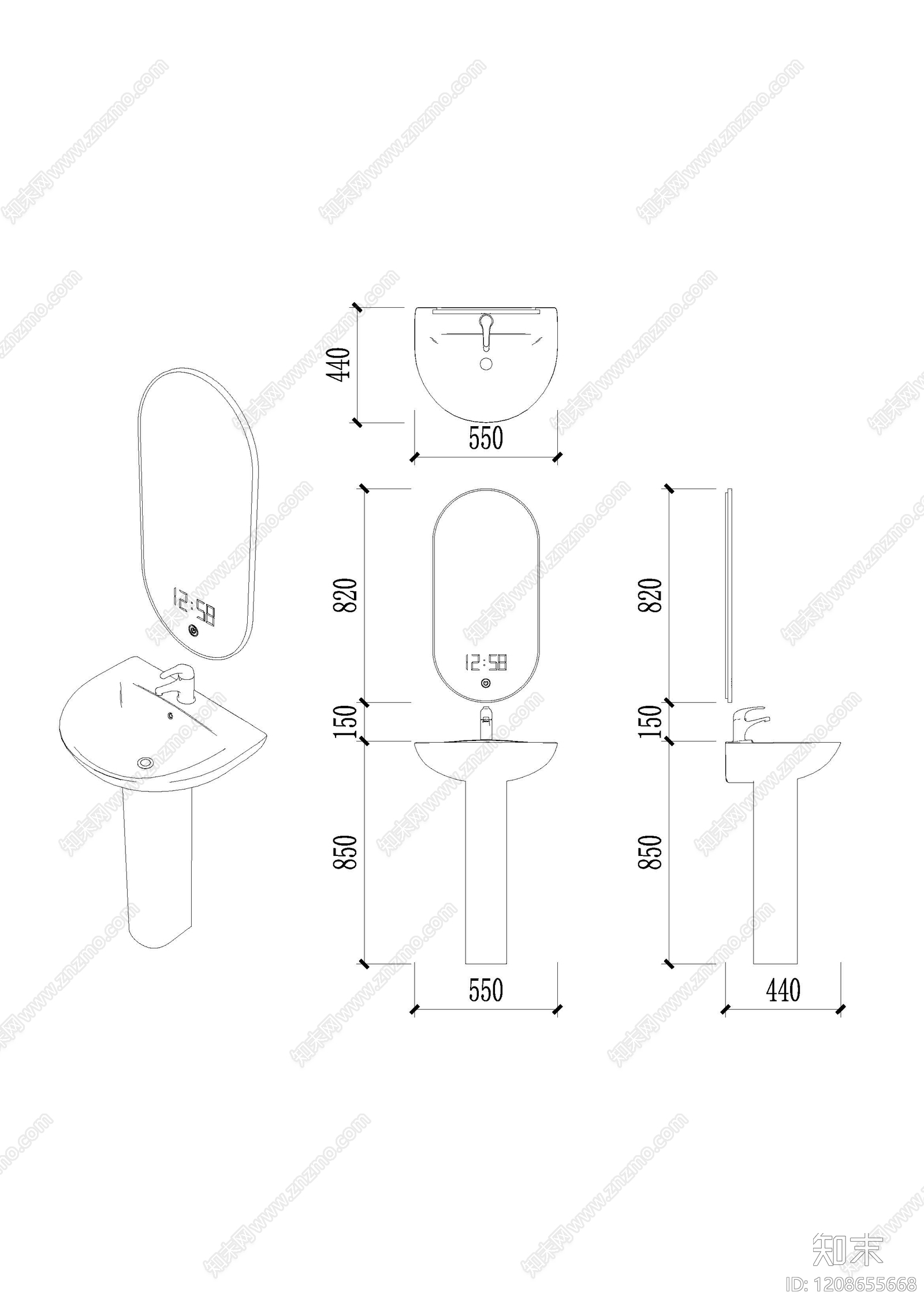 现代简约家具三视图施工图下载【ID:1208655668】