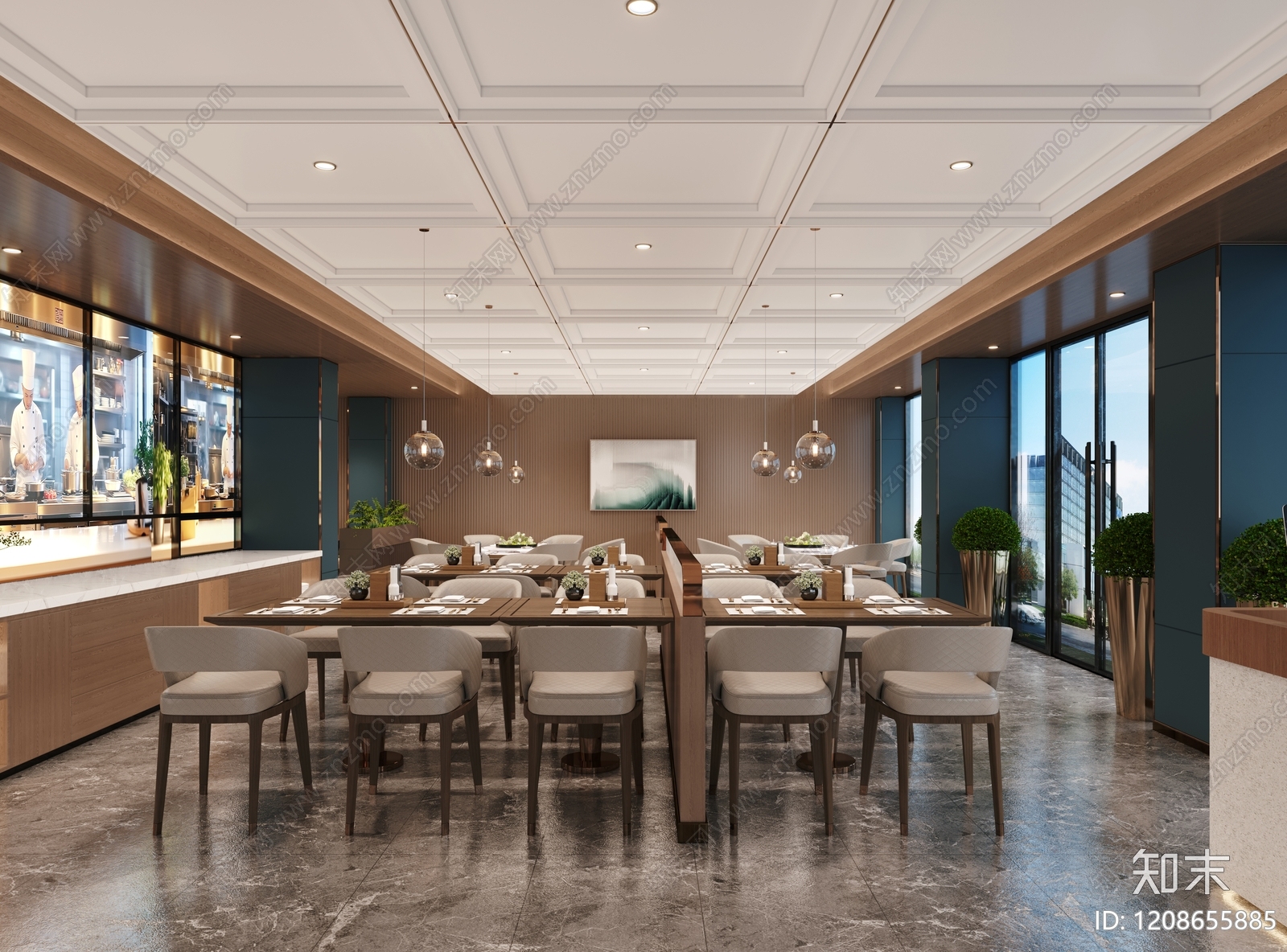 现代简约酒店餐厅3D模型下载【ID:1208655885】