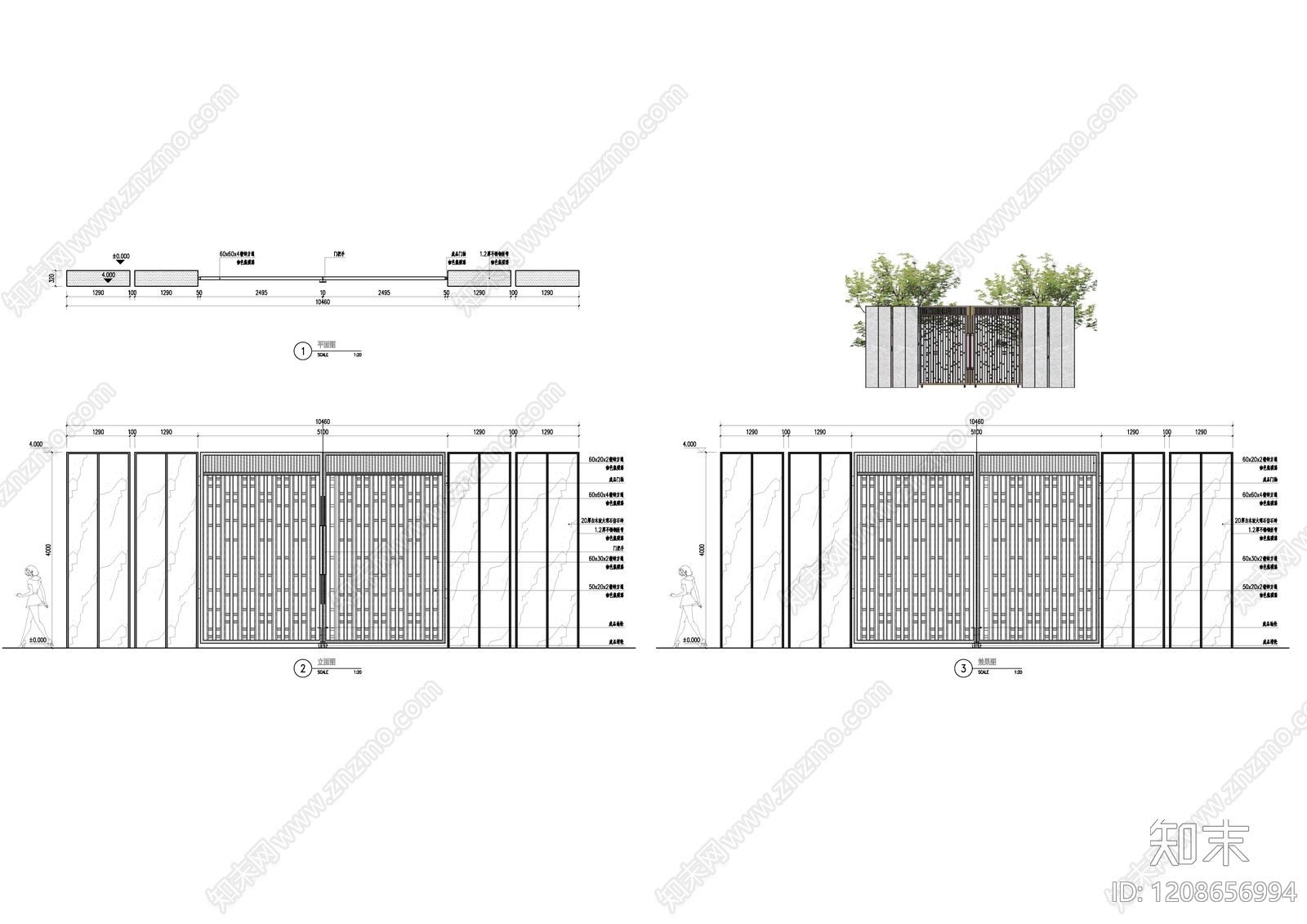 铁艺大门cad施工图下载【ID:1208656994】
