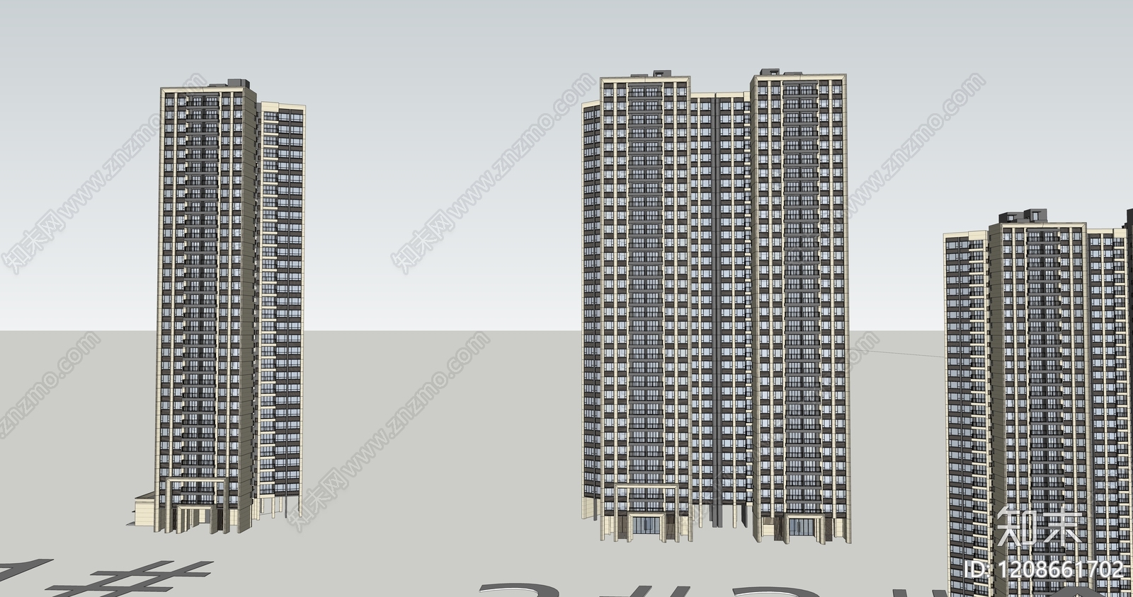 现代新中式高层住宅SU模型下载【ID:1208661702】