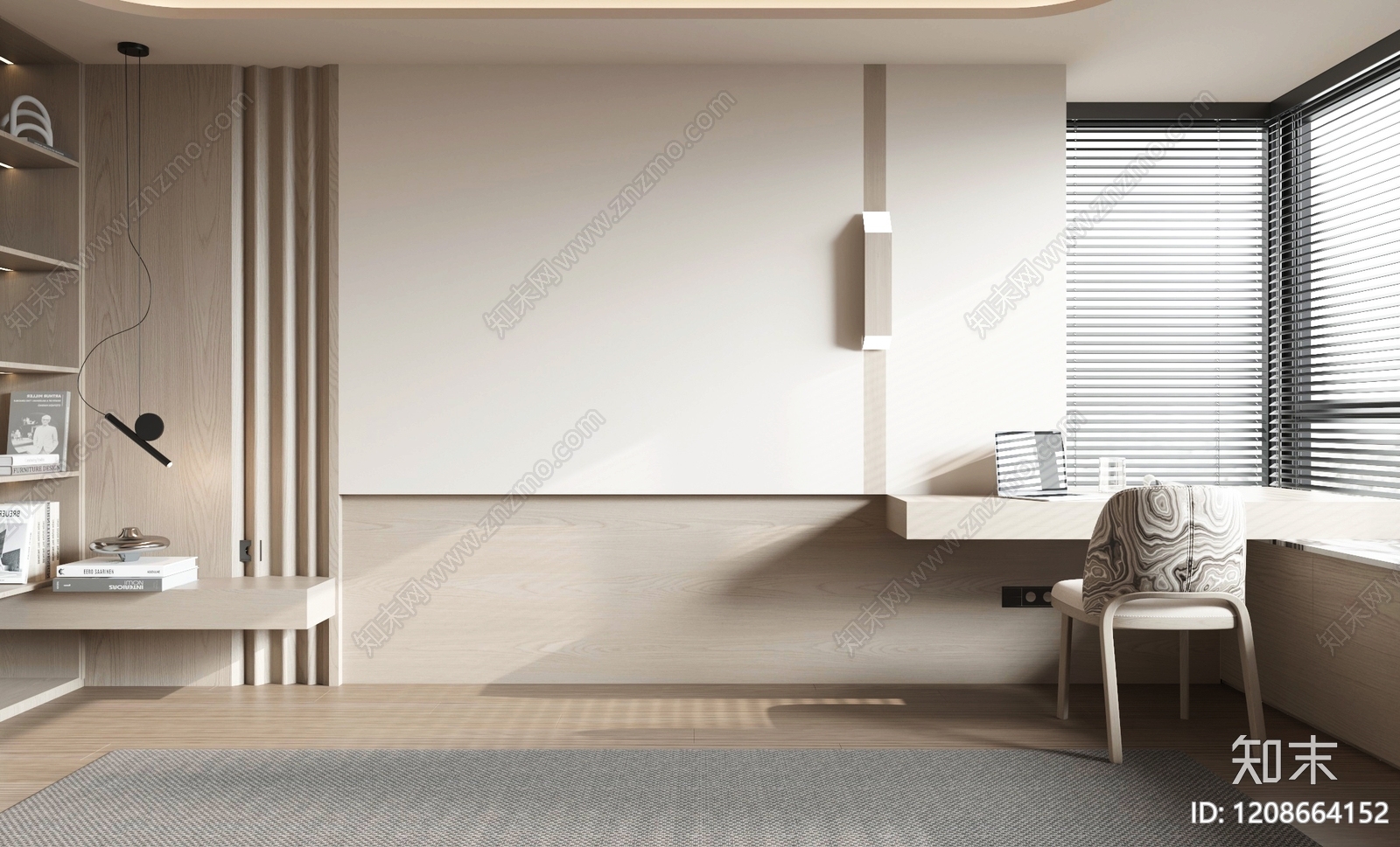 原木极简床头背景墙3D模型下载【ID:1208664152】