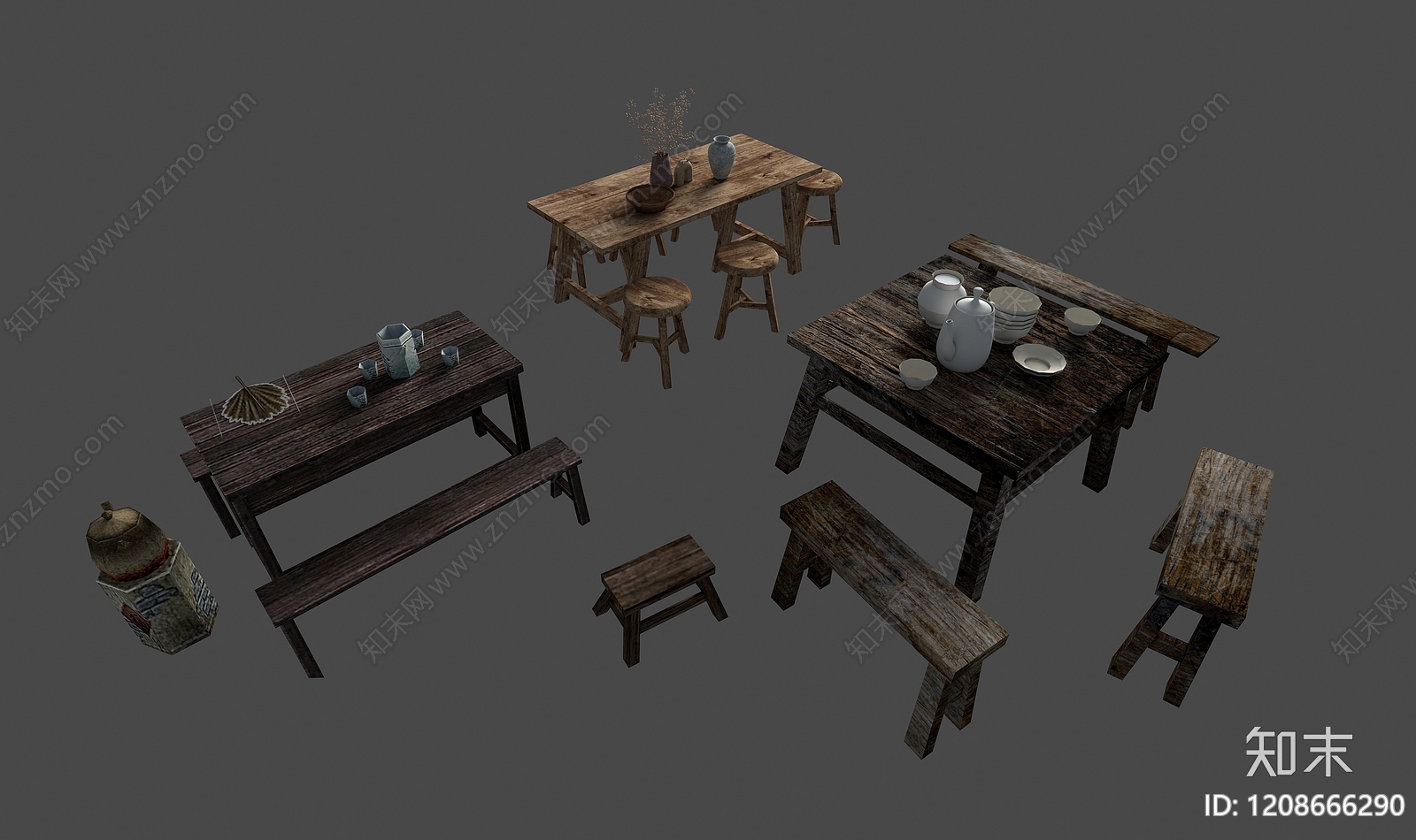 新中式茶桌椅3D模型下载【ID:1208666290】