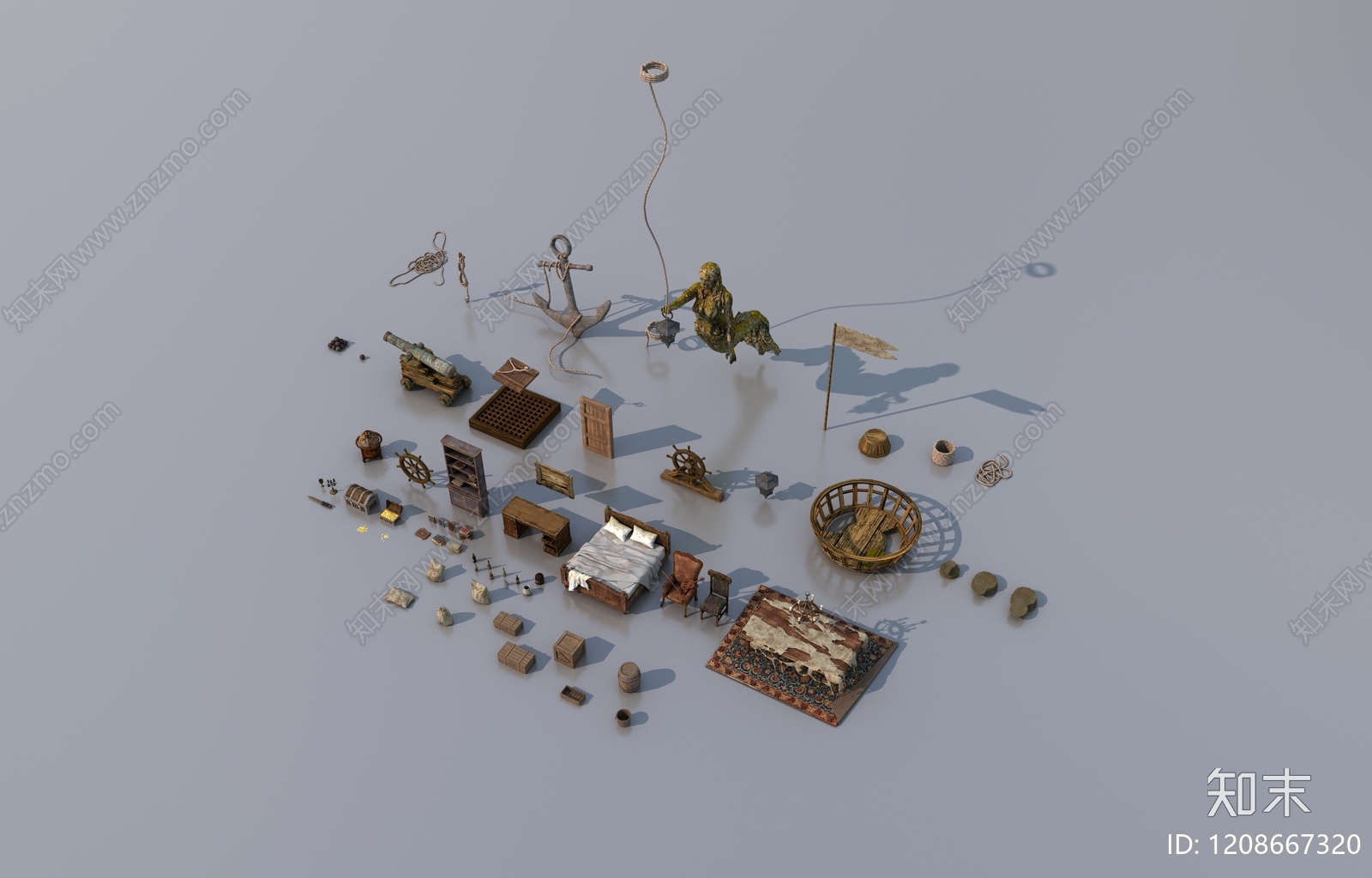 复古航海风摆件组合3D模型下载【ID:1208667320】