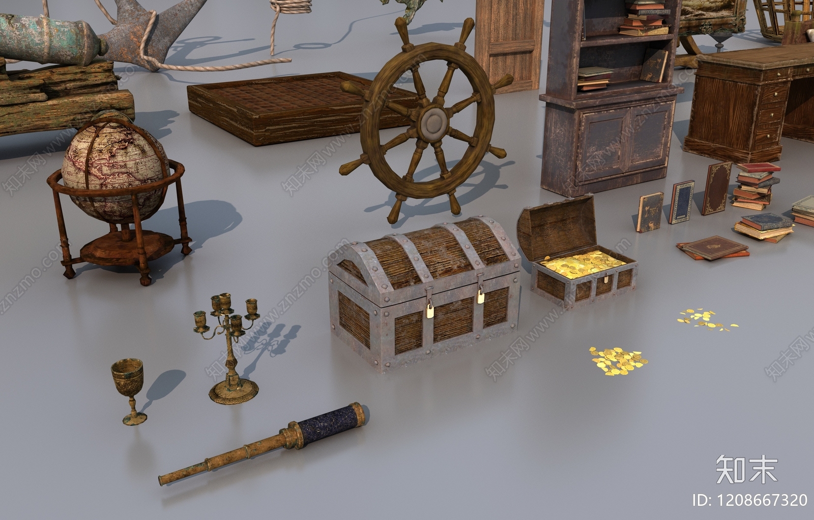 复古航海风摆件组合3D模型下载【ID:1208667320】