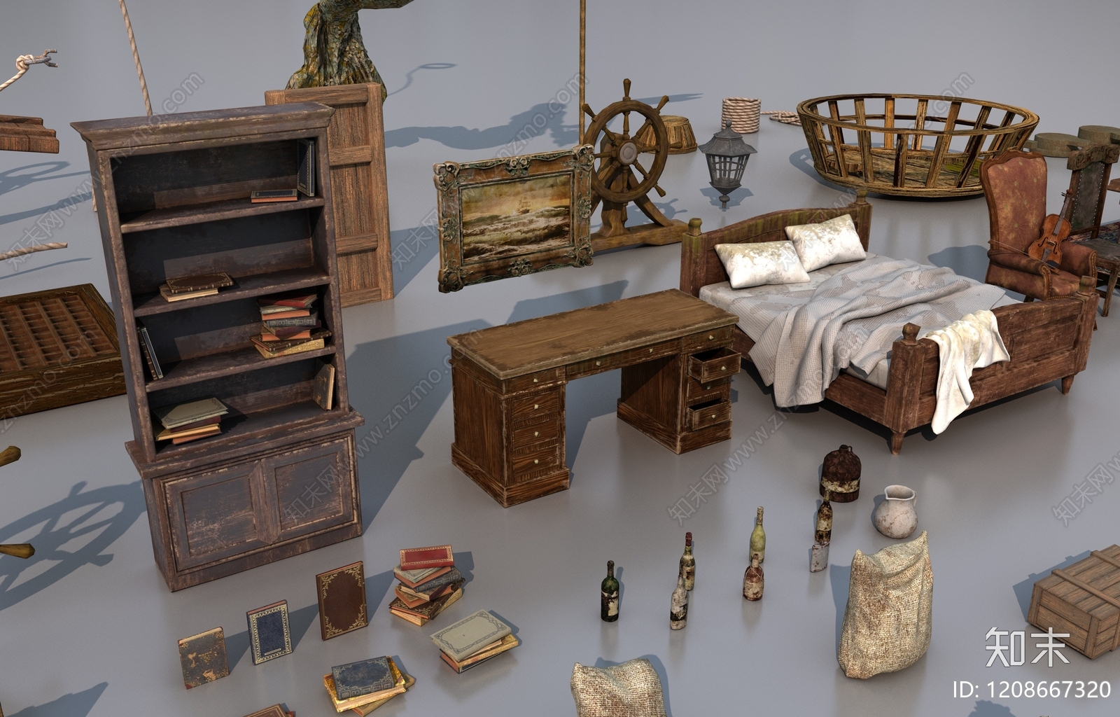 复古航海风摆件组合3D模型下载【ID:1208667320】