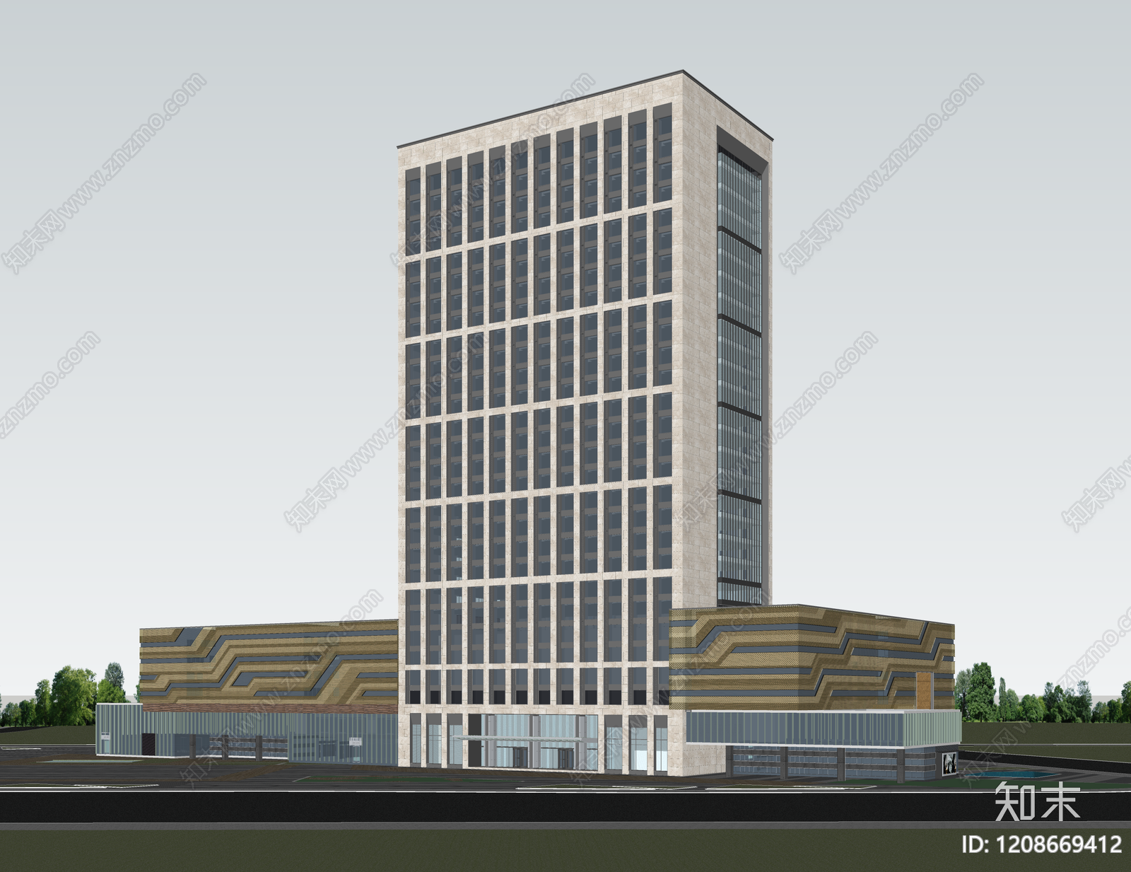 现代酒店建筑SU模型下载【ID:1208669412】