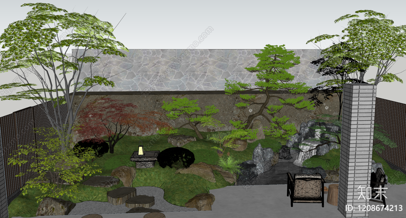 日式现代别墅庭院SU模型下载【ID:1208674213】