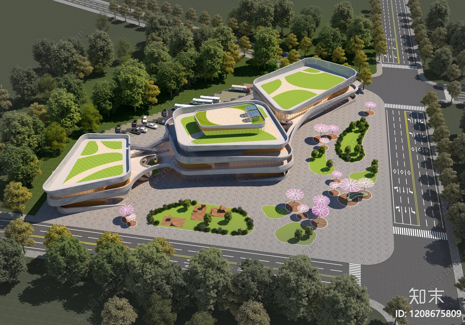 现代主义商场外观3D模型下载【ID:1208675809】
