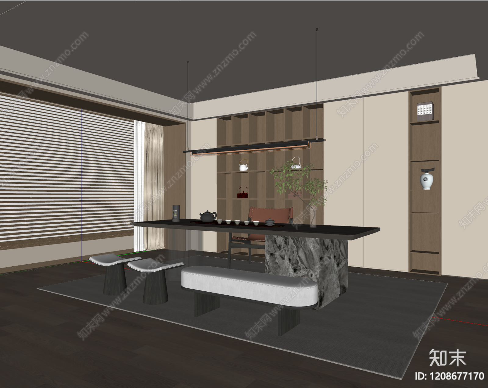 新中式中式茶室SU模型下载【ID:1208677170】