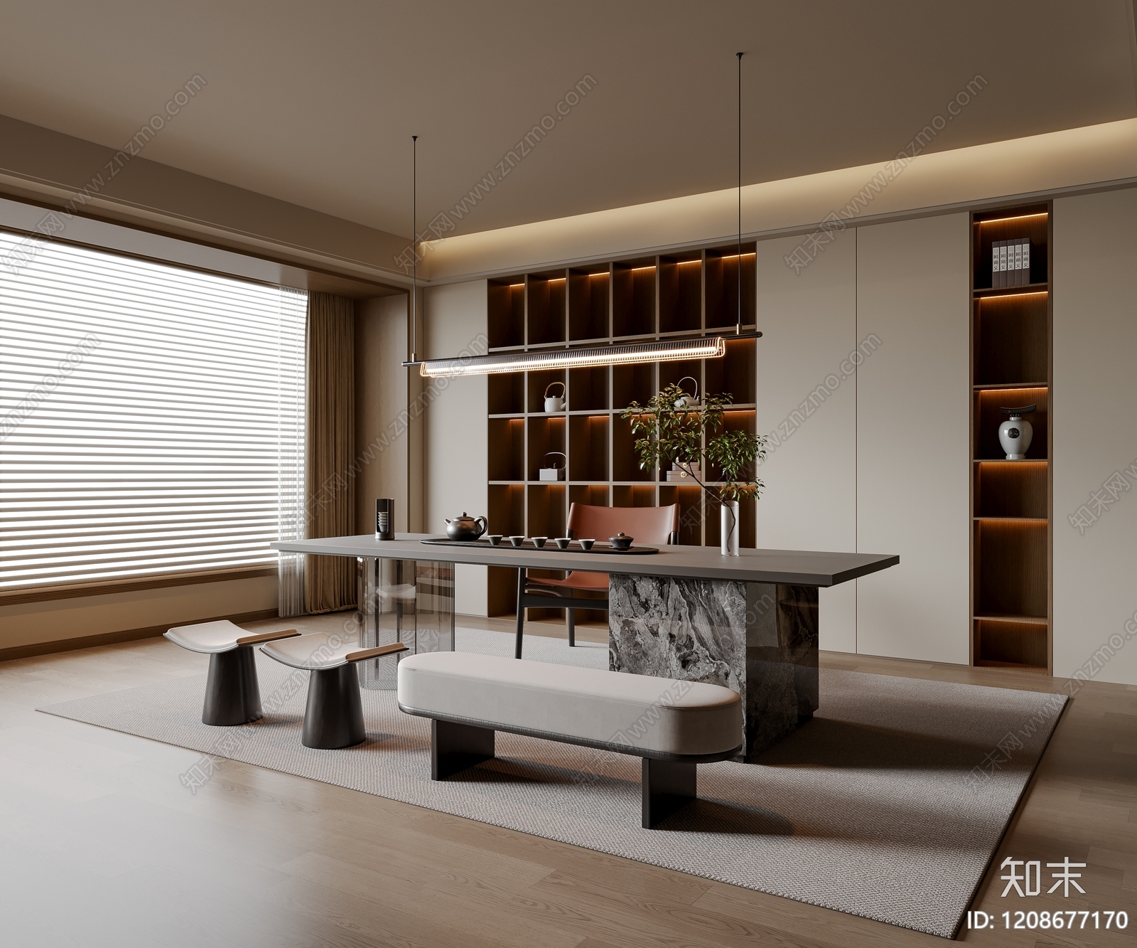 新中式中式茶室SU模型下载【ID:1208677170】