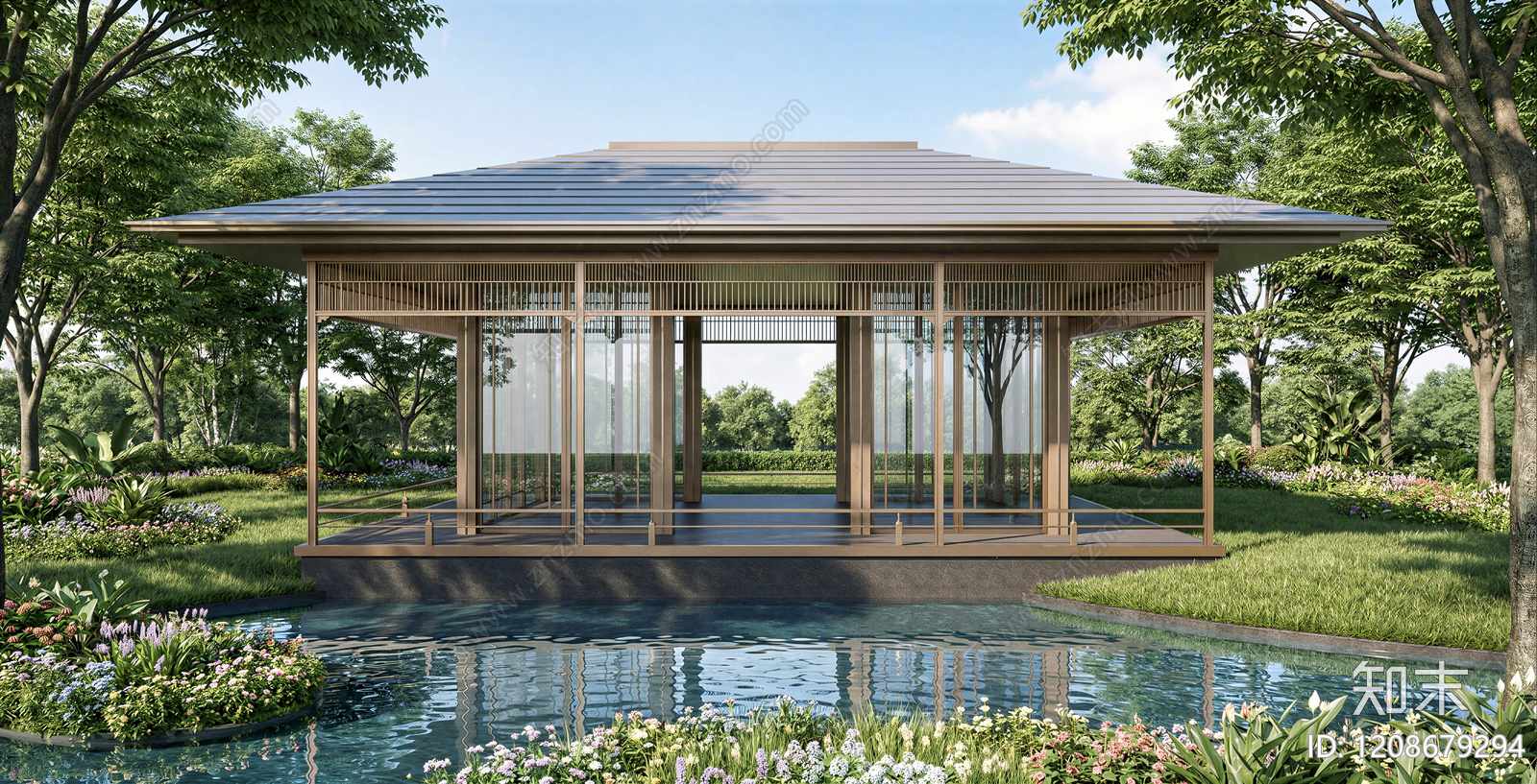 现代新中式亭子SU模型下载【ID:1208679294】