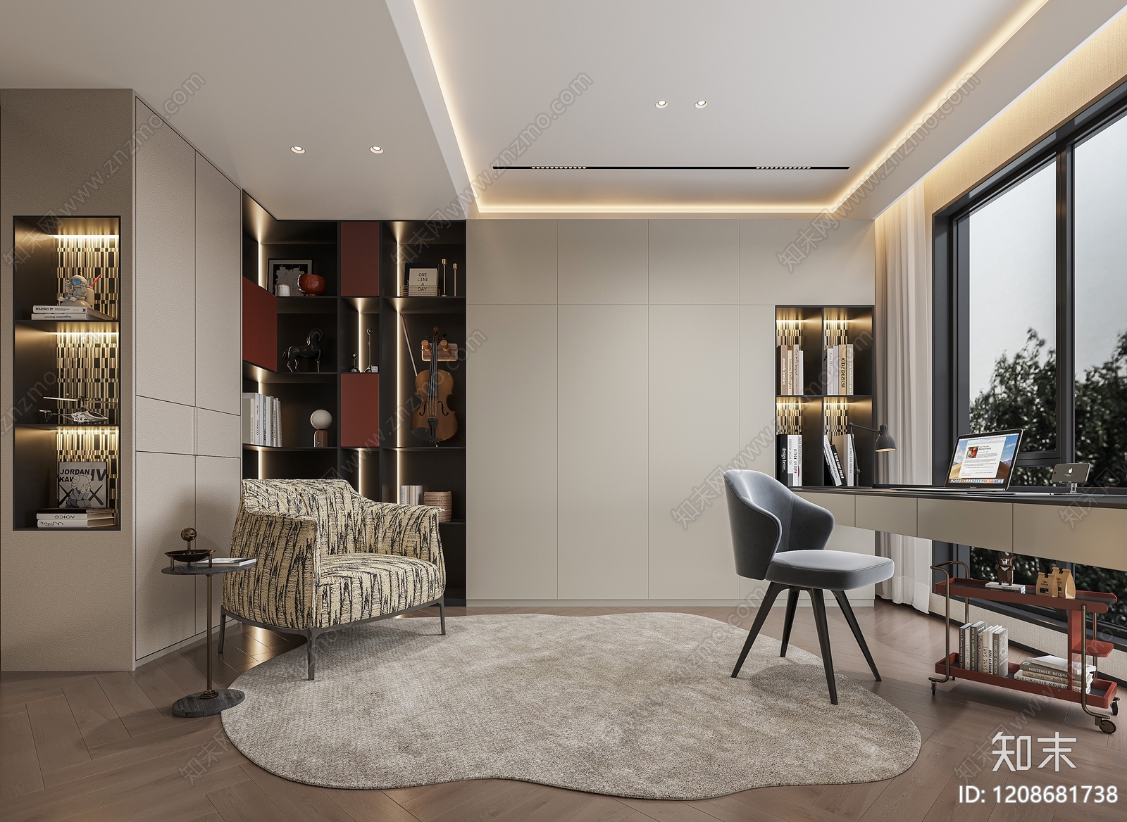 现代简约书房3D模型下载【ID:1208681738】