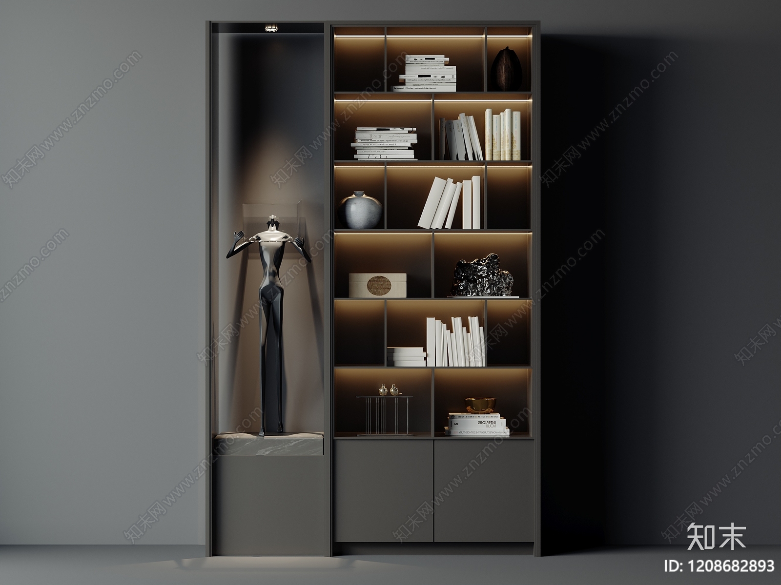 极简书柜3D模型下载【ID:1208682893】