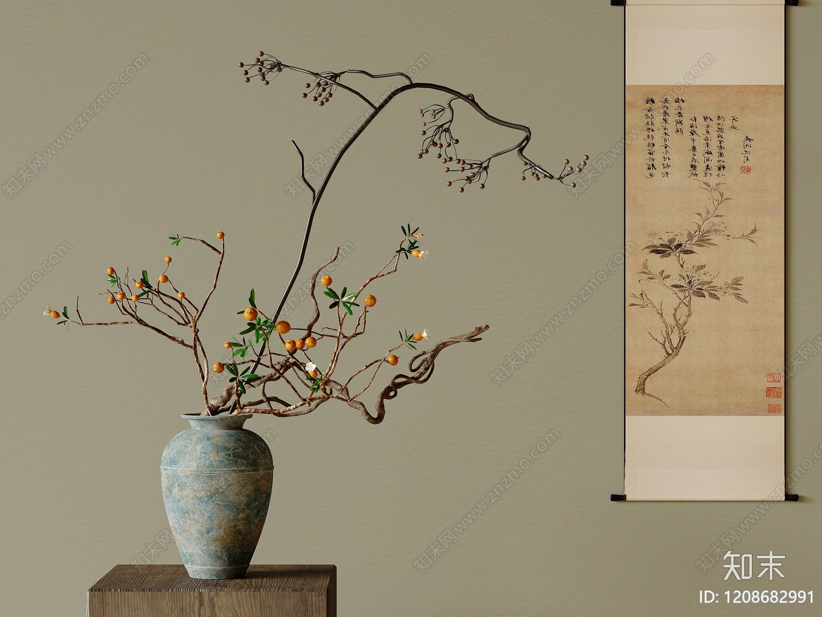 新中式花艺3D模型下载【ID:1208682991】