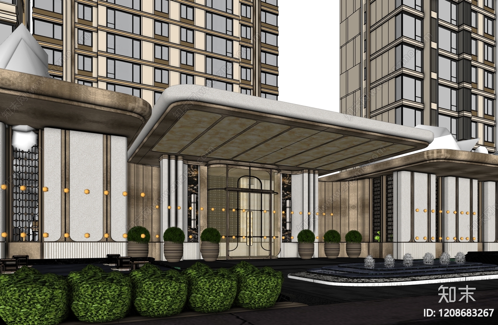 现代轻奢小区建筑SU模型下载【ID:1208683267】