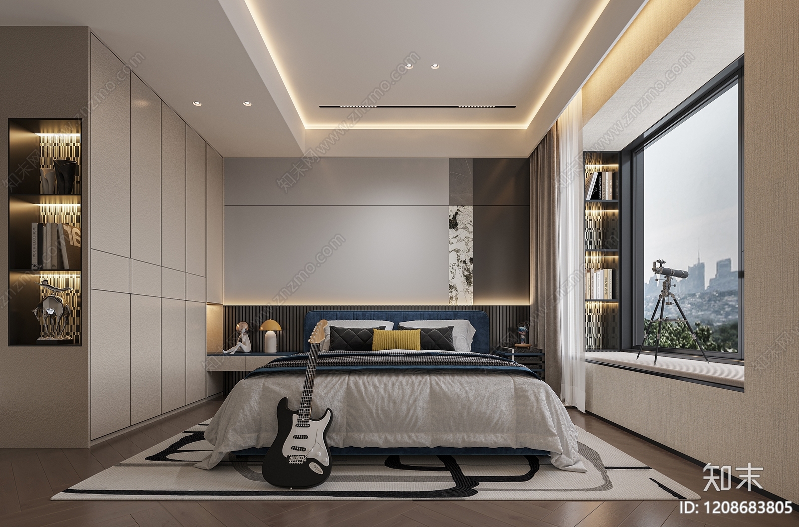 现代简约男孩房3D模型下载【ID:1208683805】