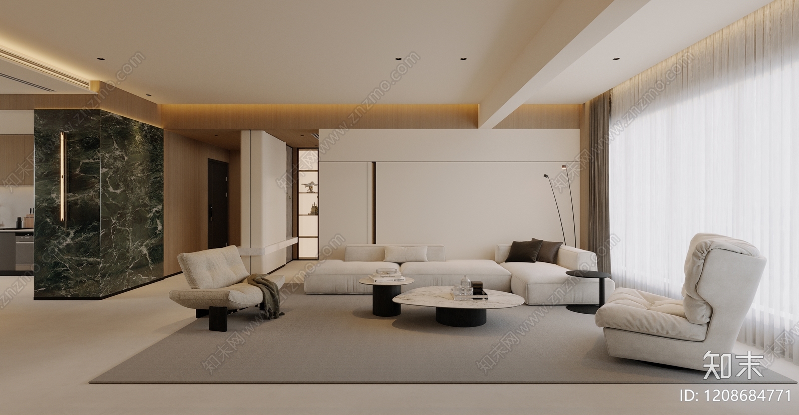 现代简约大平层客餐厅3D模型下载【ID:1208684771】